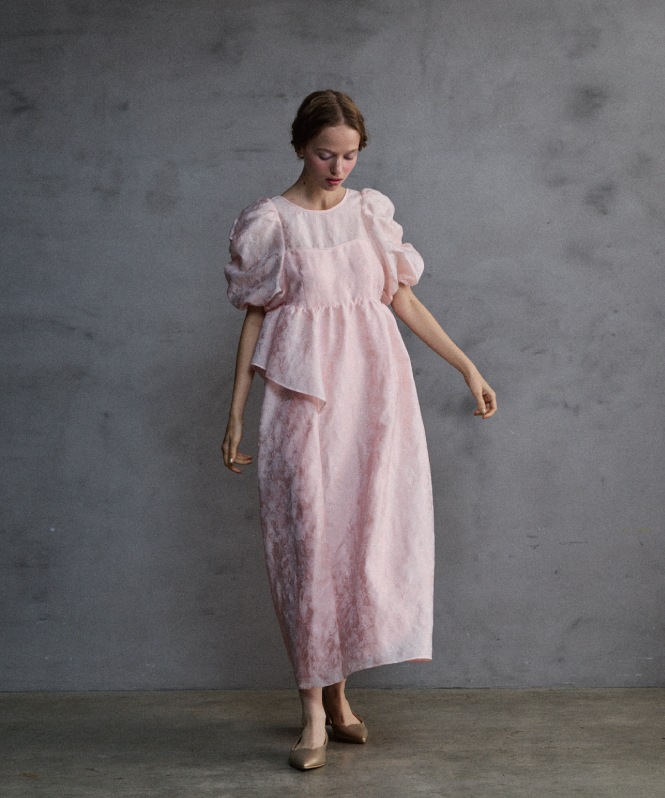 asuk　ANDRESD バブルスリーブギャザードドレス ANDRESD bubble sleeve jacquard dress | DRESS,DRESS | ROOM903