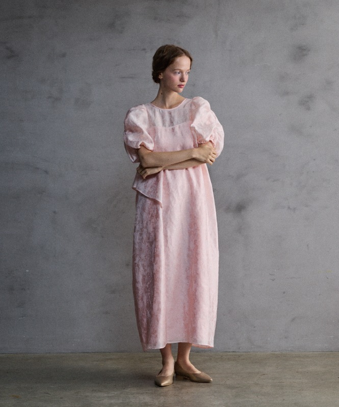 ピンク パフスリーブ ワンピース ANDRESD ANDRESD bubble sleeve jacquard dress | DRESS,DRESS | ROOM903