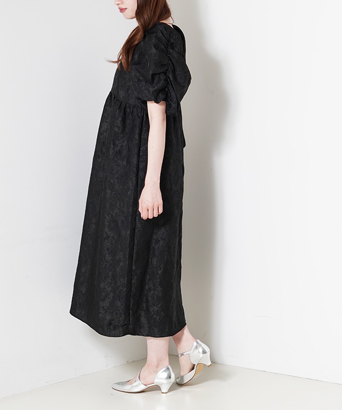bubble sleeve jacquard dress