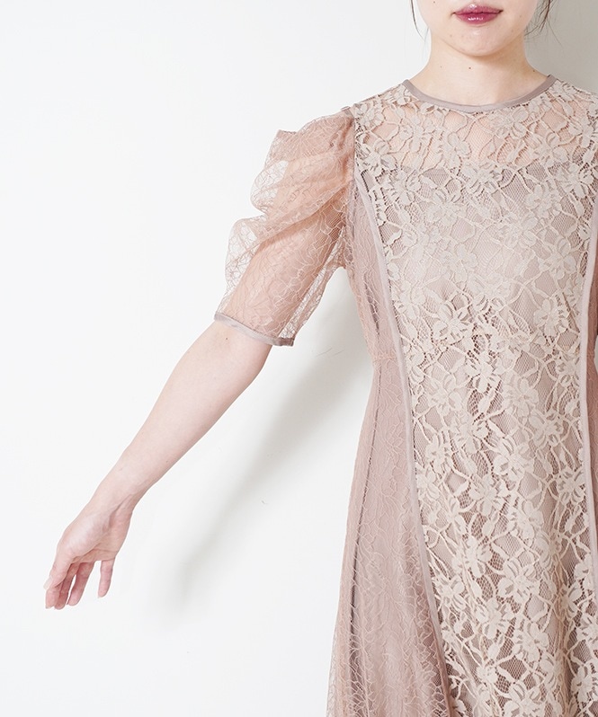 ギャザースリーブフレアドレス