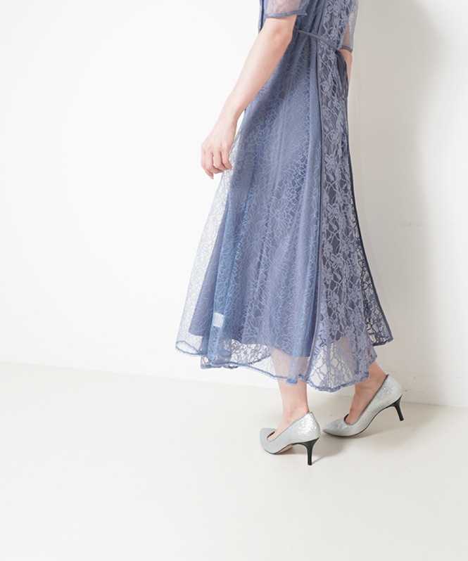 ギャザースリーブフレアドレス