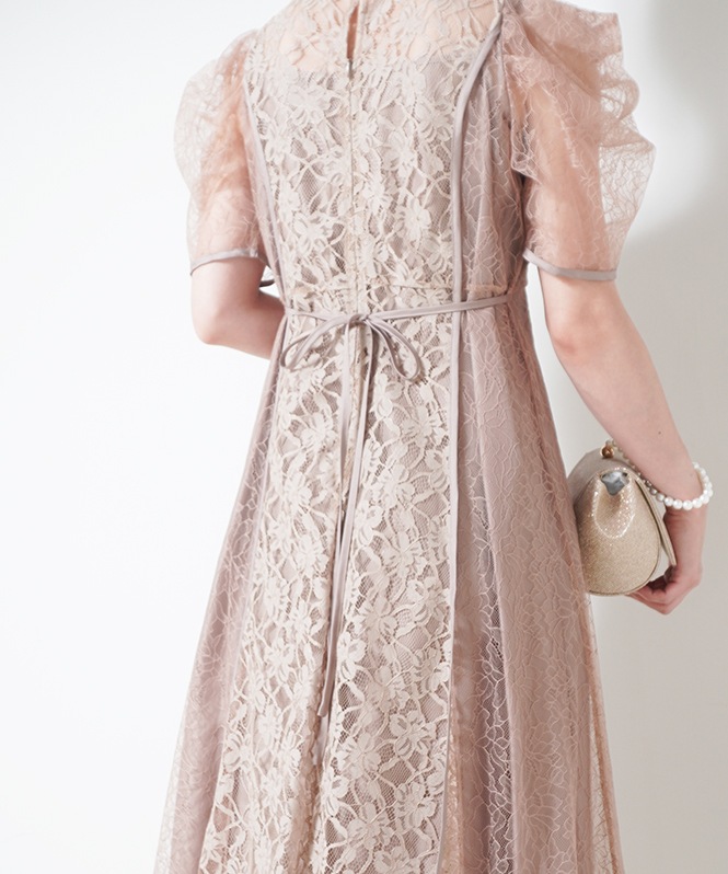 ギャザースリーブフレアドレス