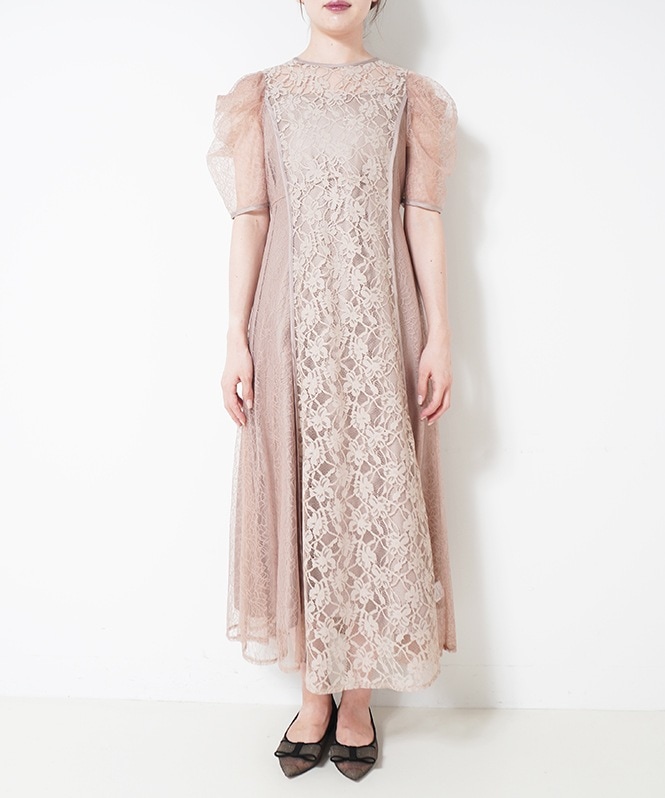 ギャザースリーブフレアドレス