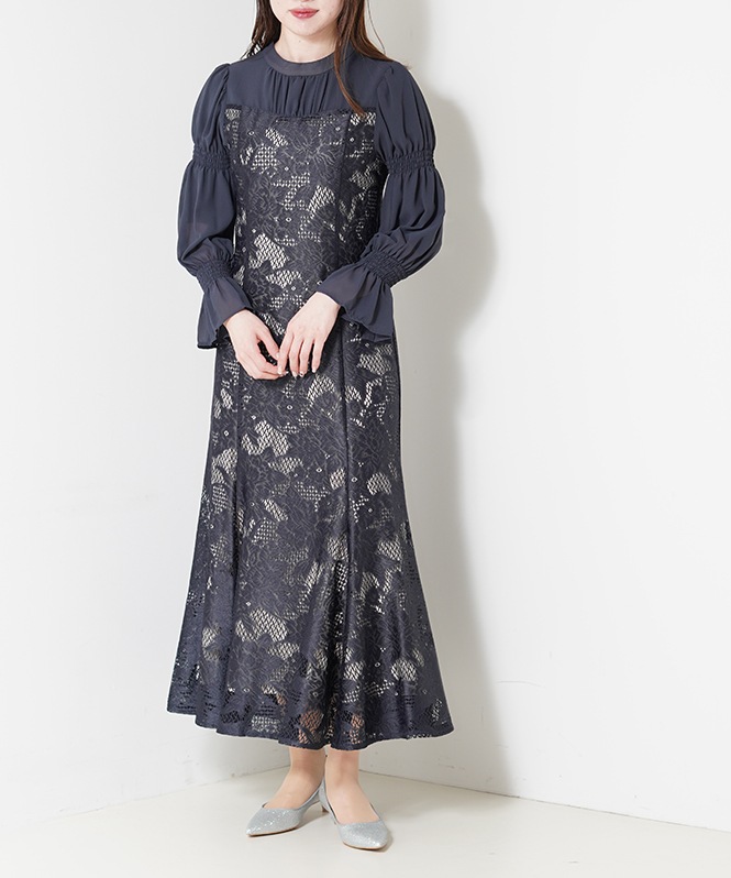 シャーリングスリーブジャガードドレス□ | DRESS,DRESS | ROOM903 online
