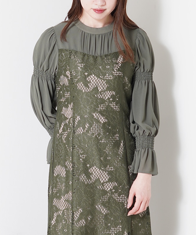 シャーリングスリーブジャガードドレス□ | DRESS,DRESS | ROOM903 online
