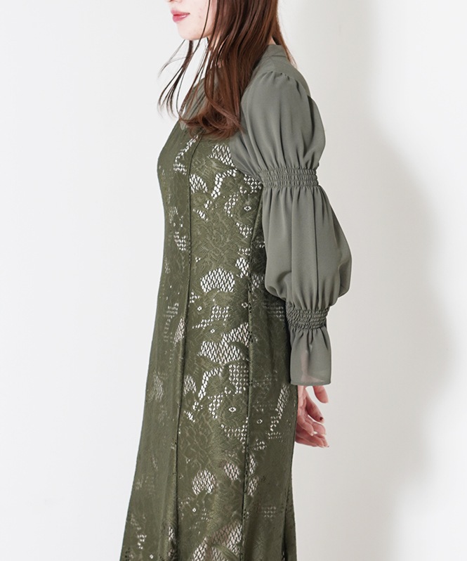 シャーリングスリーブジャガードドレス□ | DRESS,DRESS | ROOM903 online