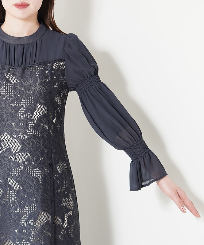 シャーリングスリーブジャガードドレス□ | DRESS,DRESS | ROOM903 online