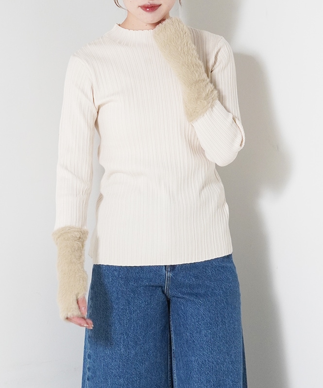 袖シャギーランダムリブニット