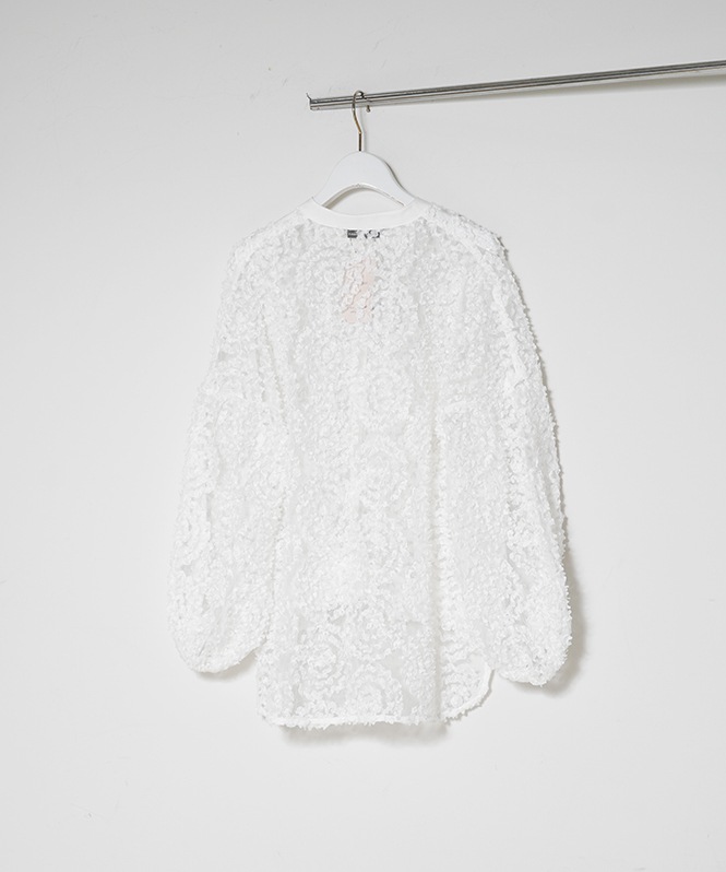 メッシュ刺繍レースブラウス