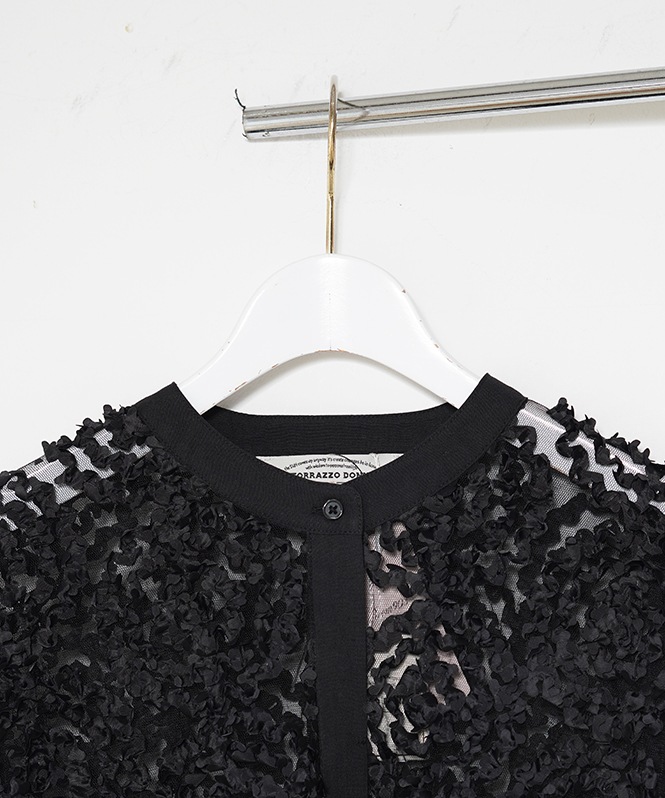 メッシュ刺繍レースブラウス