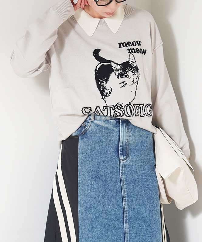 ネコジャガードニット