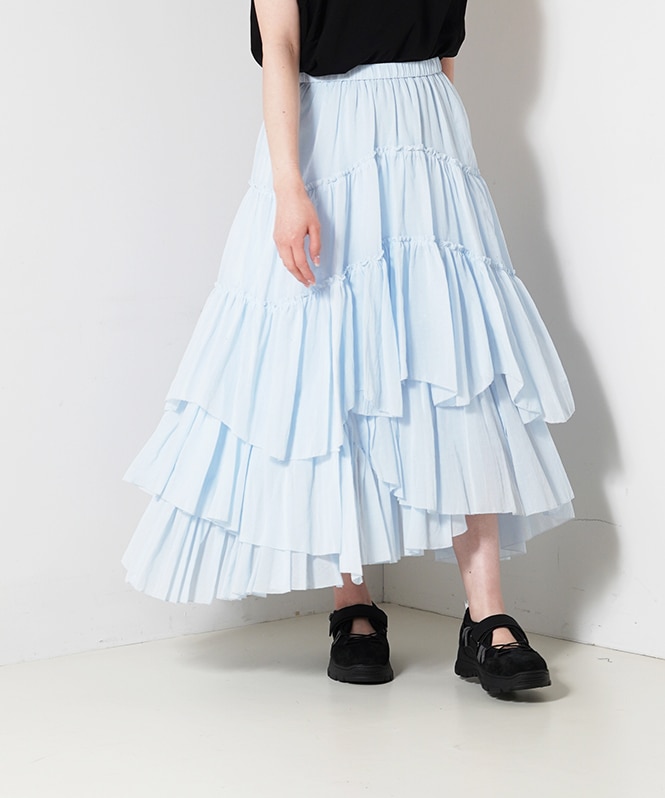 コットンティアードスカート SAX
