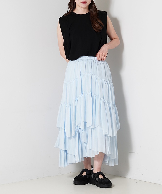 コットンティアードスカート SAX