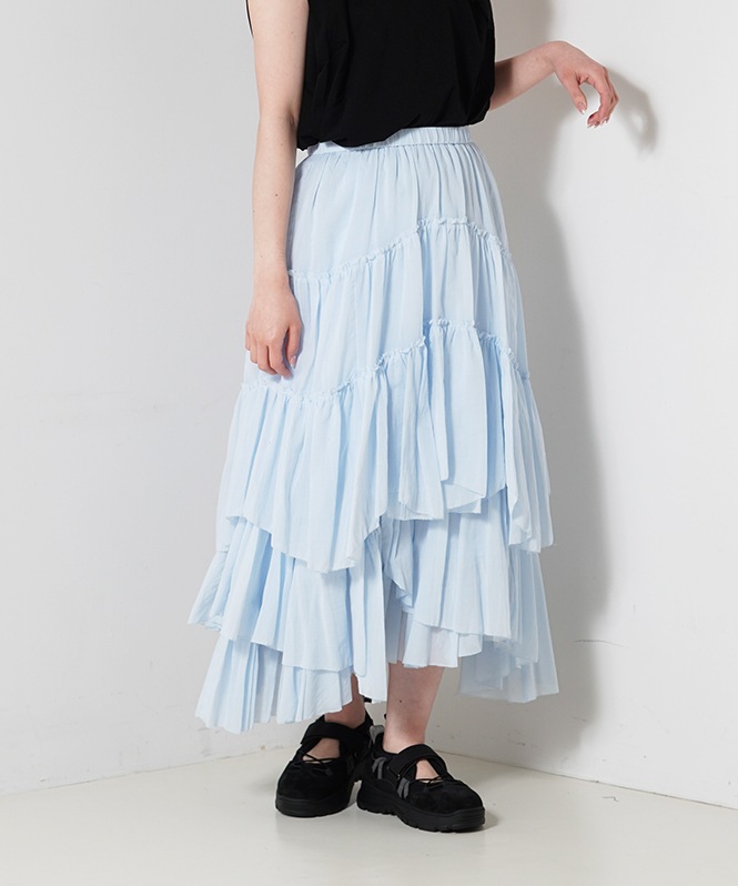 コットンティアードスカート SAX