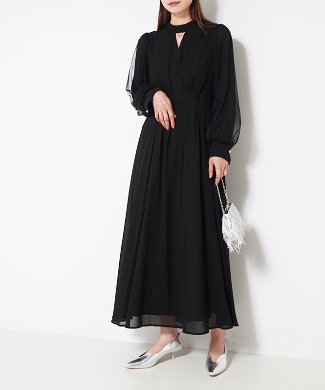 V-neck sheer sleeve dress | DRESS,DRESS | ROOM903 online