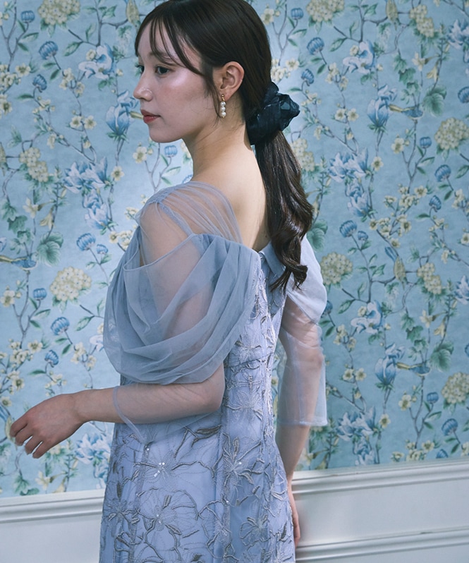 tulle drape spangle dress