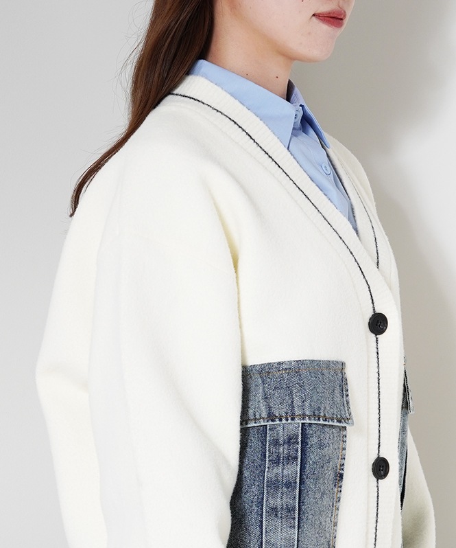 デニムポケットデザインオーバーカーディガン