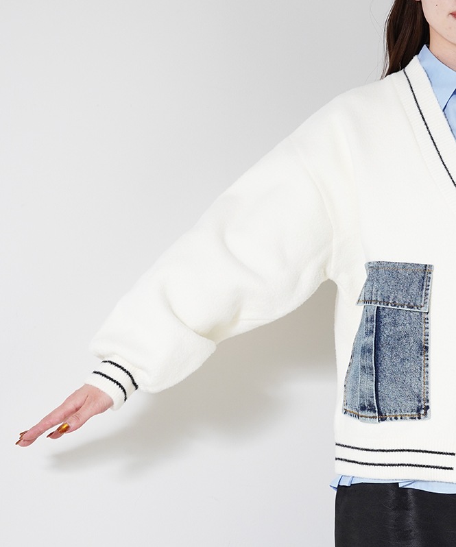 デニムポケットデザインオーバーカーディガン