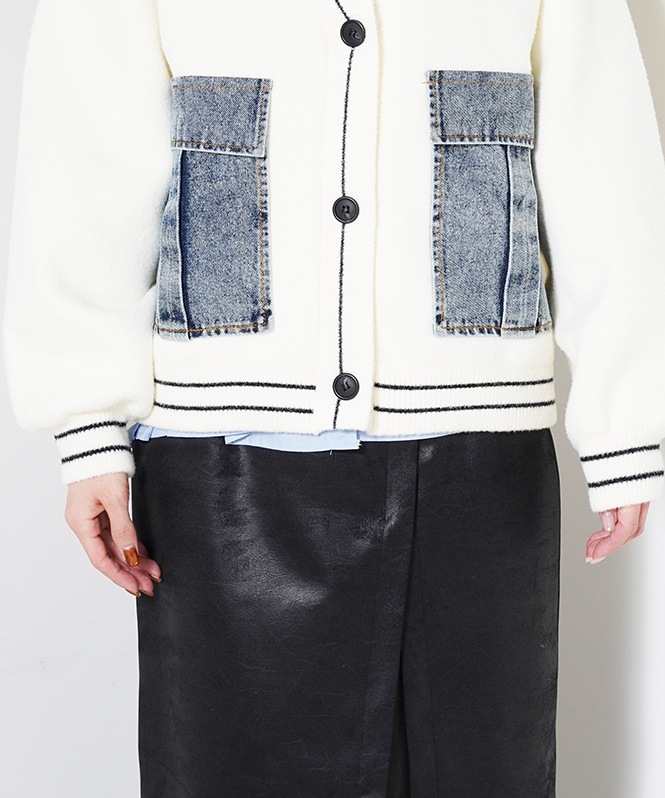 デニムポケットデザインオーバーカーディガン
