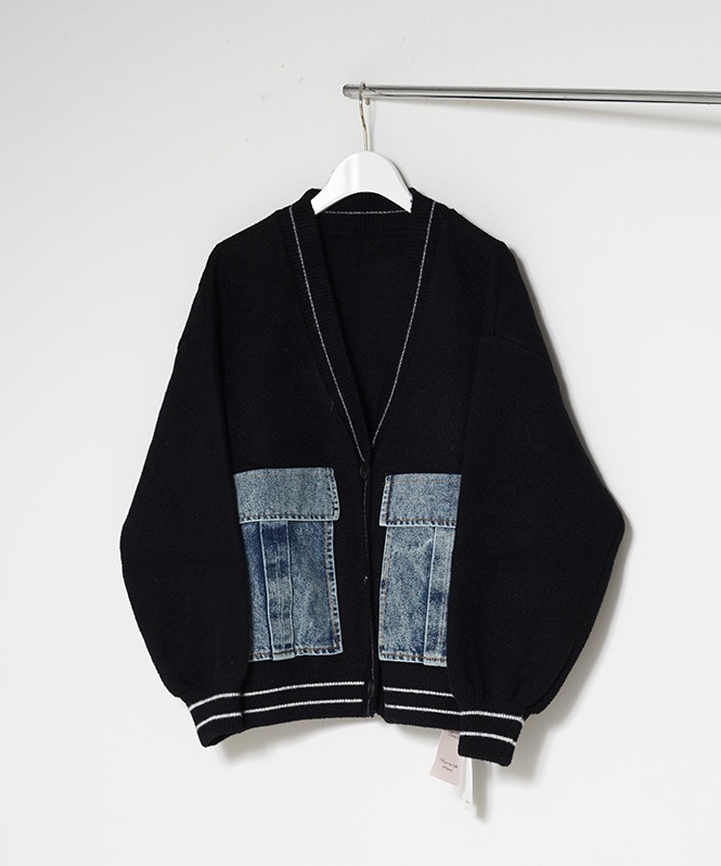 デニムポケットデザインオーバーカーディガン