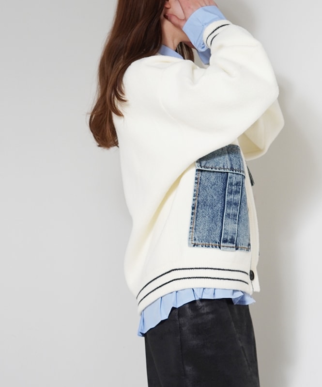 デニムポケットデザインオーバーカーディガン