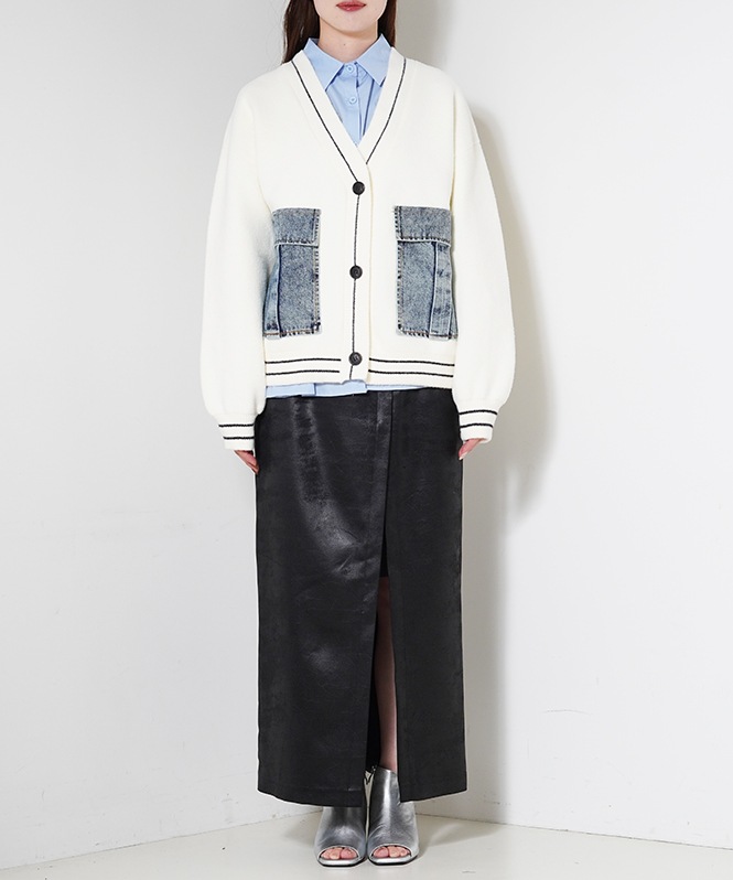 デニムポケットデザインオーバーカーディガン