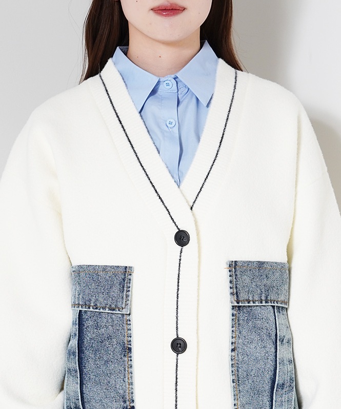 デニムポケットデザインオーバーカーディガン