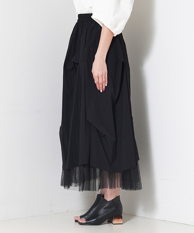 タックデザインチュールレイヤードスカート