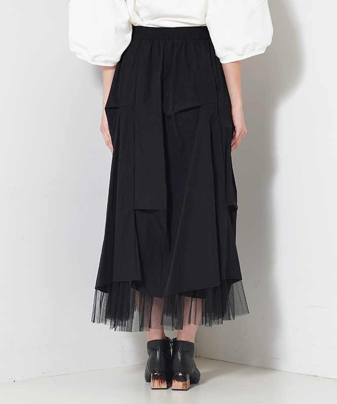 タックデザインチュールレイヤードスカート