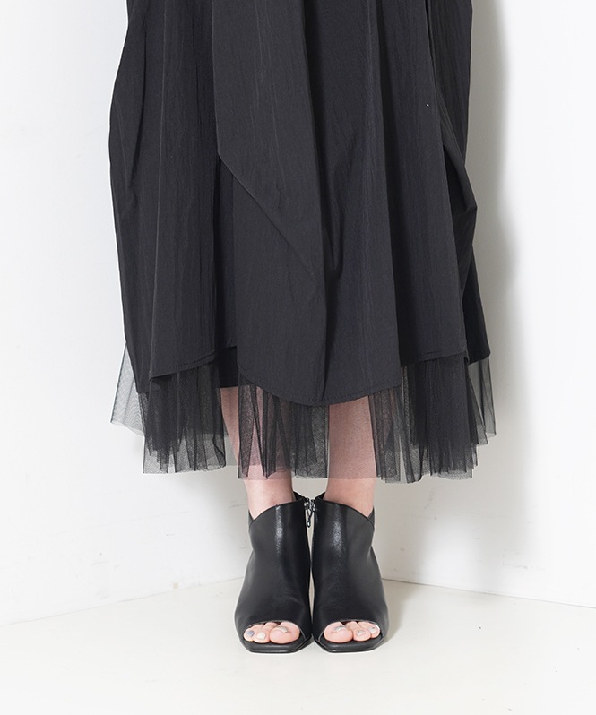 タックデザインチュールレイヤードスカート