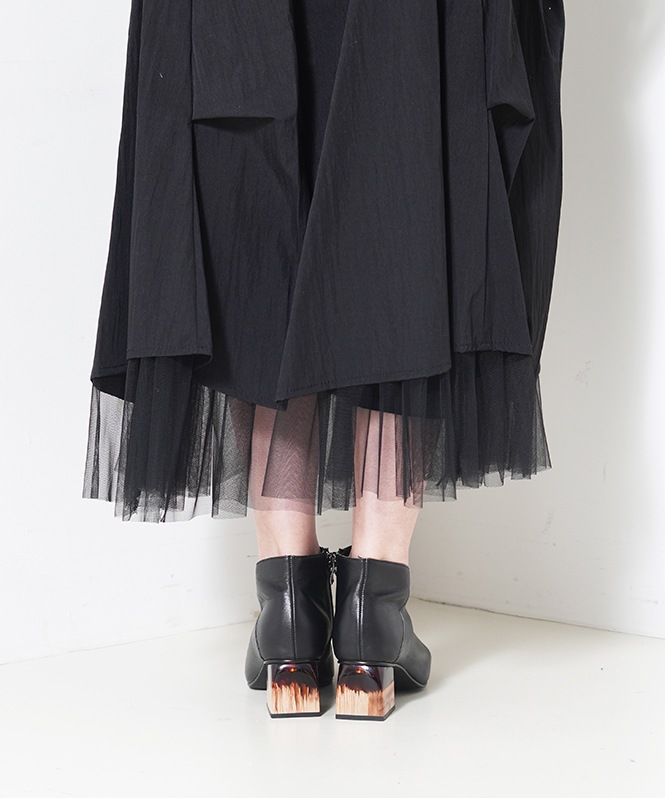 タックデザインチュールレイヤードスカート