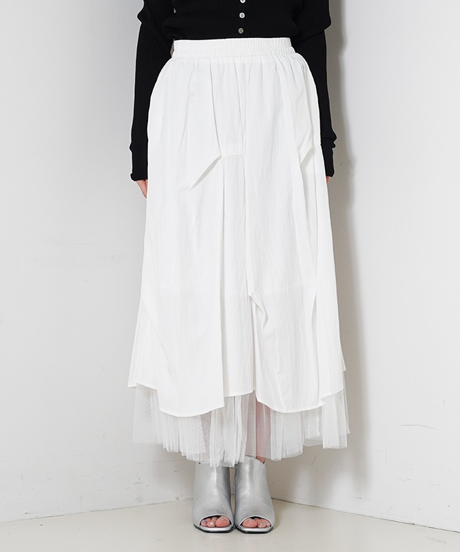 タックデザインチュールレイヤードスカート