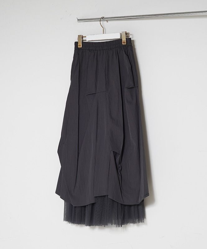 タックデザインチュールレイヤードスカート