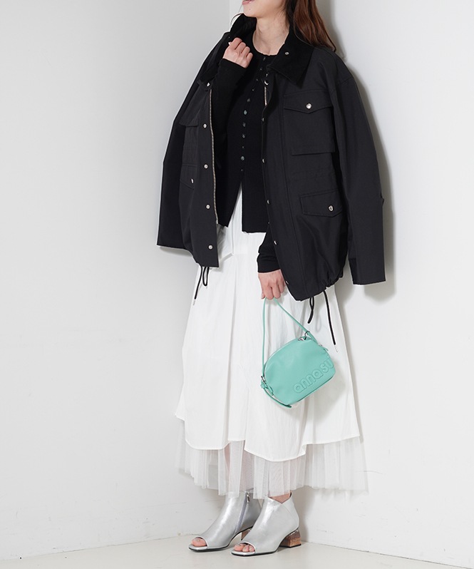 タックデザインチュールレイヤードスカート