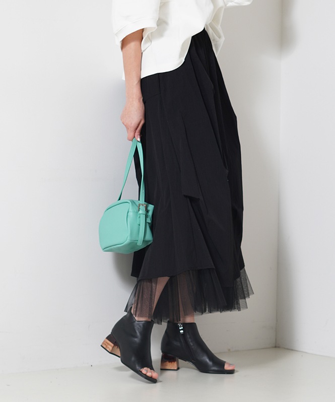 タックデザインチュールレイヤードスカート