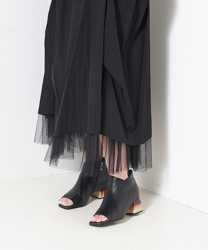 タックデザインチュールレイヤードスカート