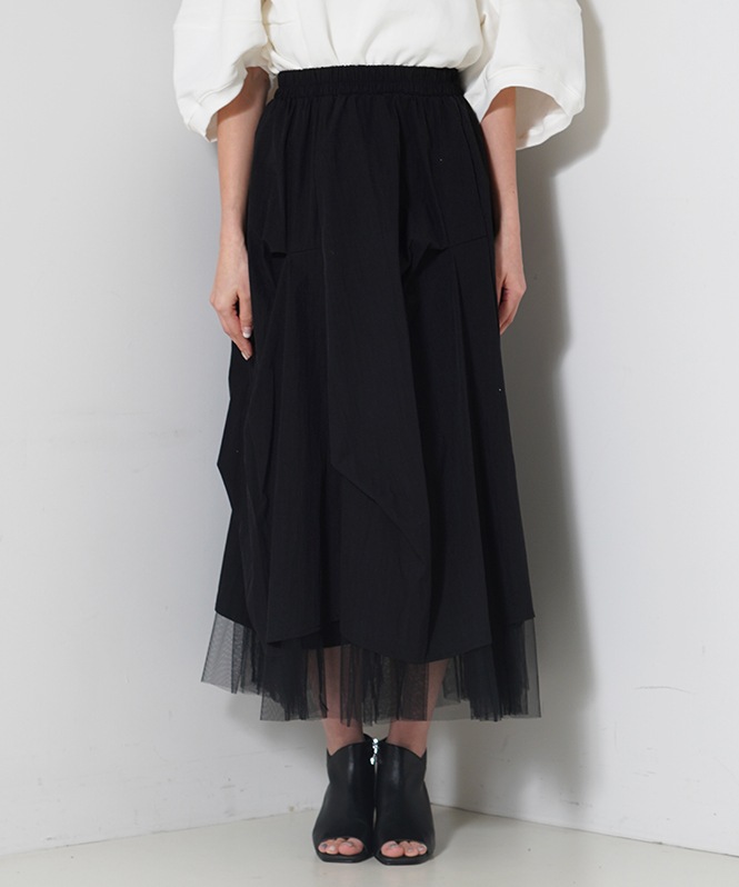 タックデザインチュールレイヤードスカート