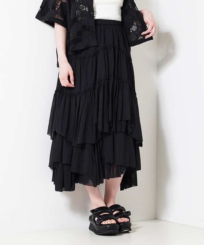CASA FLINE コットンティアードスカート BLACK | ALL ITEM