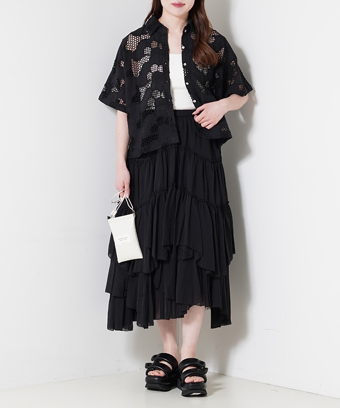 【新品・タグ付き】CASA FLINE コットンティアードスカート CASA FLINE コットンティアードスカート BLACK | ALL ITEM