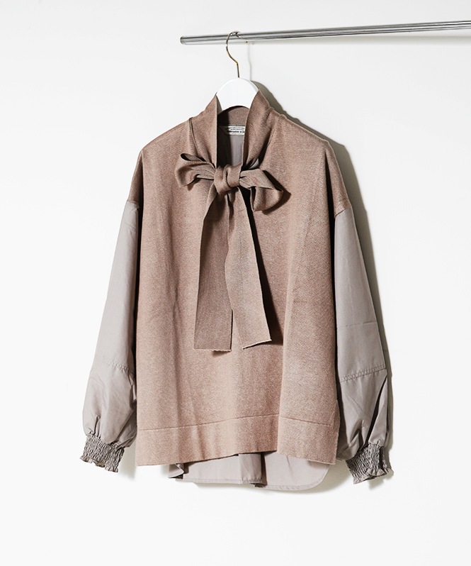 Knit×Fabirc Ribbon Tieブラウス