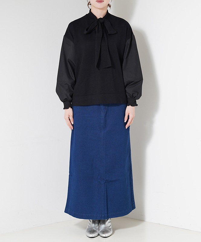 Knit×Fabirc Ribbon Tieブラウス