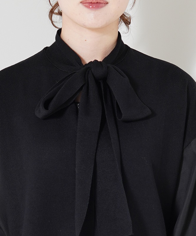 Knit×Fabirc Ribbon Tieブラウス