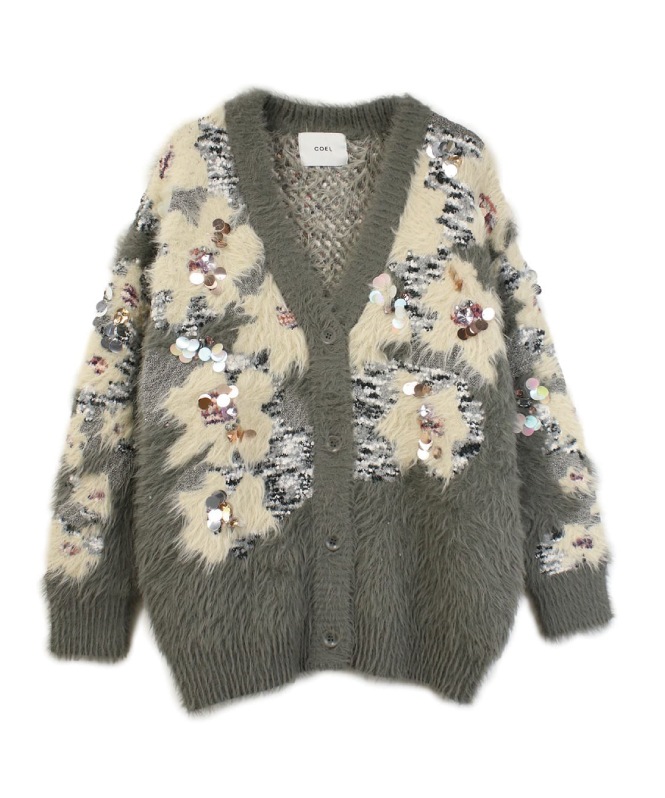 コエル 花柄ビジューシャギーカーディガン完売カーキ 花柄ビジューシャギーカーディガン | ALL ITEM | ROOM903 online