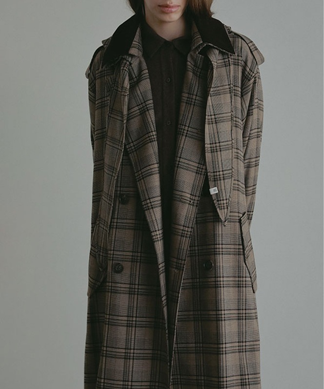 フードストールロングトレンチコート