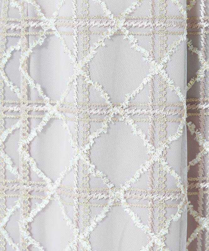 フリルスリーブチェックレースドレス