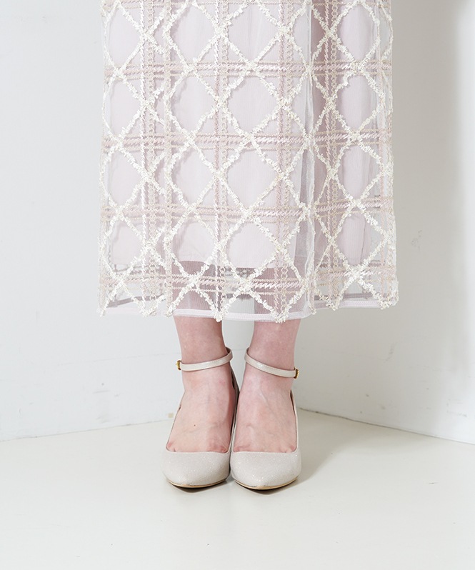 フリルスリーブチェックレースドレス