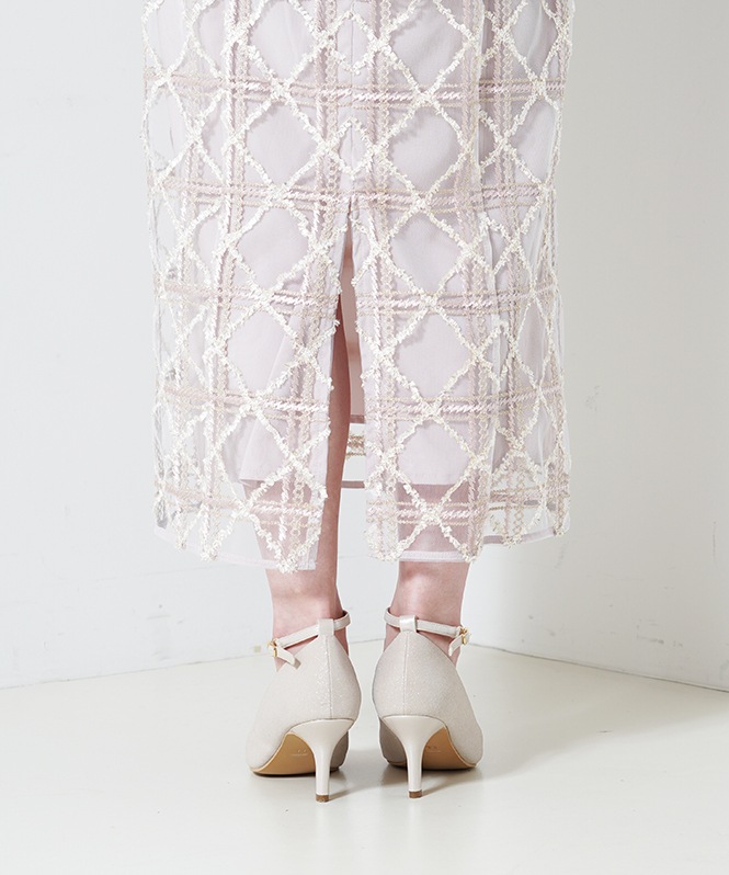 フリルスリーブチェックレースドレス