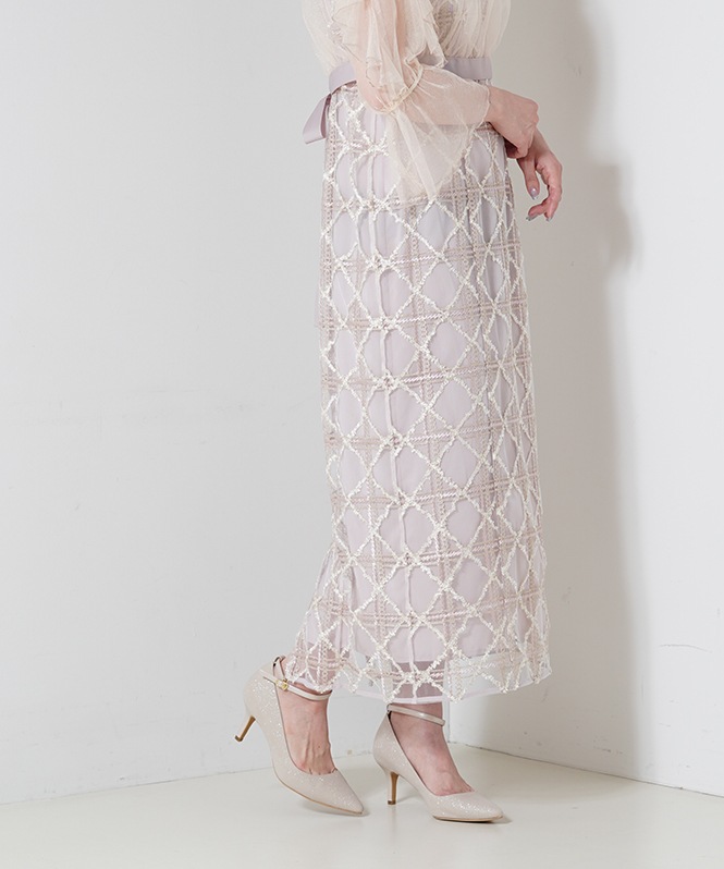 フリルスリーブチェックレースドレス