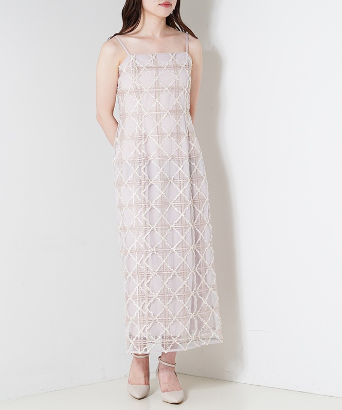 ☆フリルスリーブ 無地 シースドレス ROOM903 フリルスリーブチェックレースドレス | DRESS,DRESS