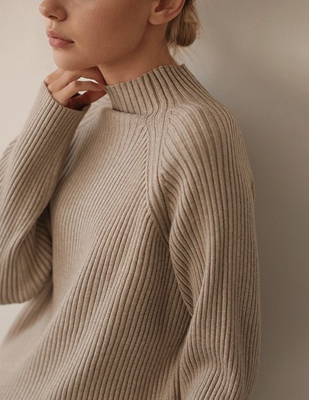 ビレビスコースリブモックネックニットトップス